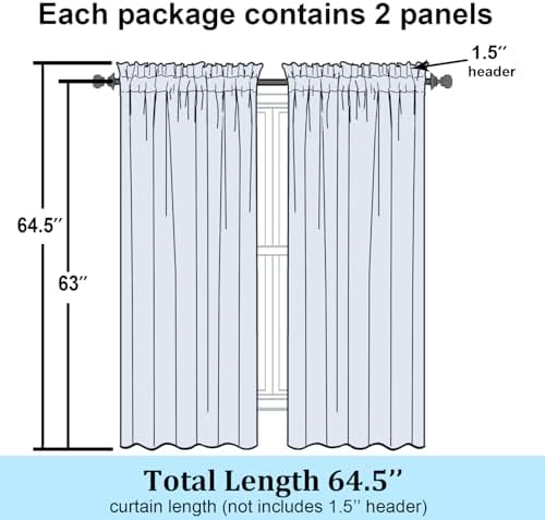 Simplebrand Grey Semi Sheer Curtains 63 Inch Length 2 Panels, Light