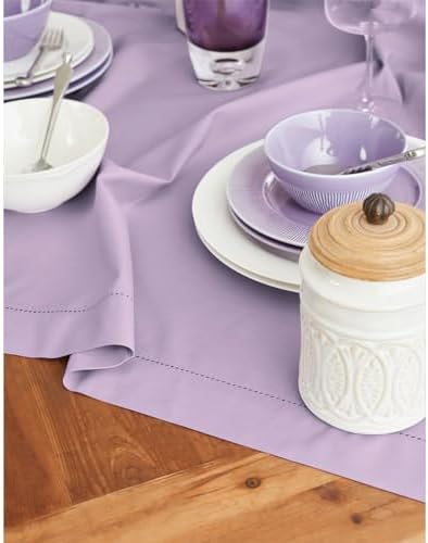 Solino Home Cotton Linen Rectangular Tablecloth Lavender Woven, 58 x
