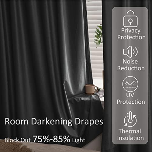 Fcosie Rock Grey Velvet Drapes 120 Inches Long Pinch Pleated Curtain