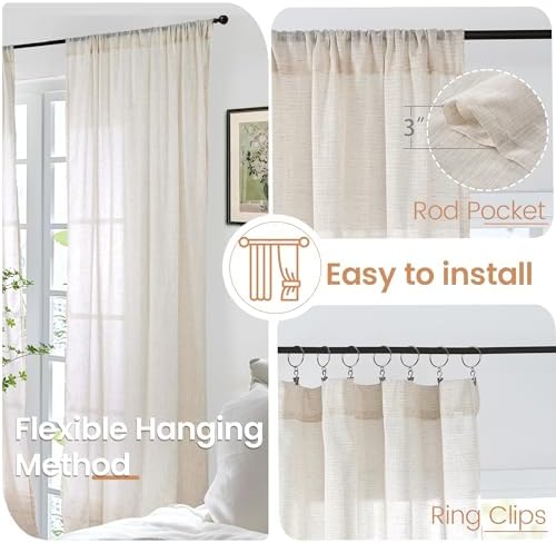 BGment Oatmeal Semi Sheer Line Curtains for Living Room 84 Inch Length