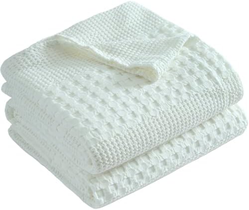 Cooling Waffle Blanket King Size, Cotton Bed Throw for Summer