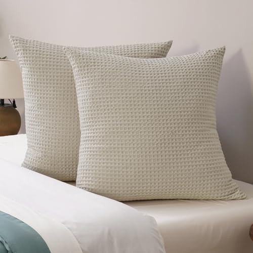 PHF Ultra Soft Waffle Weave Euro Shams 26" x 26", Linen, No Insert