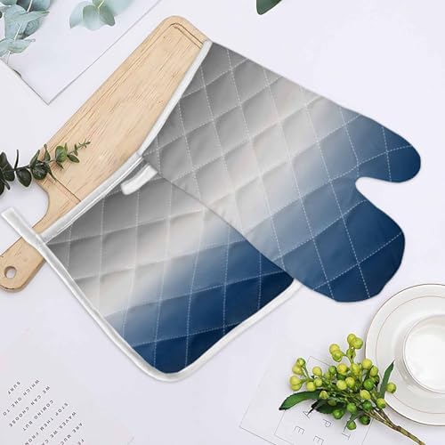 Quilted Cotton Terry Cloth Oven Mitt, Pot Holder Ombre Blue Gray
