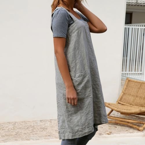 Womens Back Pinafore Apron Dress Square with Pockets Cooking Baking