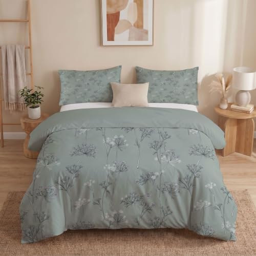 King Duvet Cover Set with Zipper Closure, Parsley and Dandelion