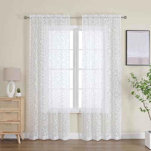 OWENIE Furman Extra Long Sheer White Curtains 96 inches Long for