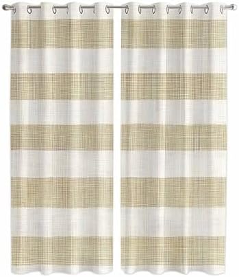 Brown Striped Window Curtains 96 Inch Length, Vintage Linen Pattern