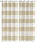Brown Striped Window Curtains 96 Inch Length, Vintage Linen Pattern