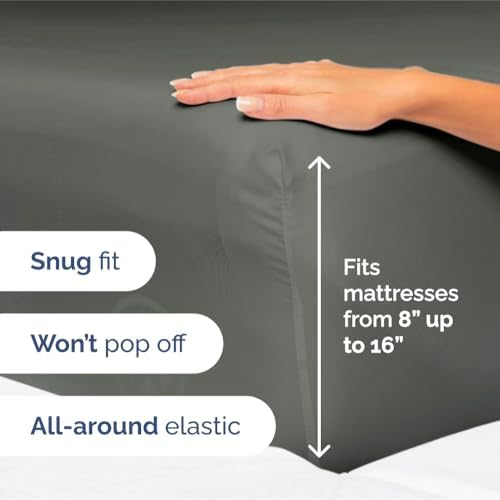 King Sheets Set, 4 Pieces 16" Deep Pocket Hotel Luxury, Dark Slate