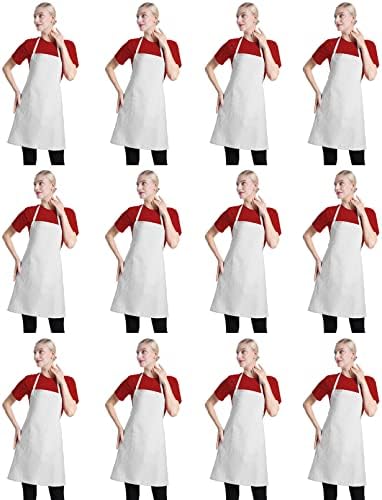 12 Pcs Bib Bulk White Aprons for Women Men Adult Girls Unisex with 2