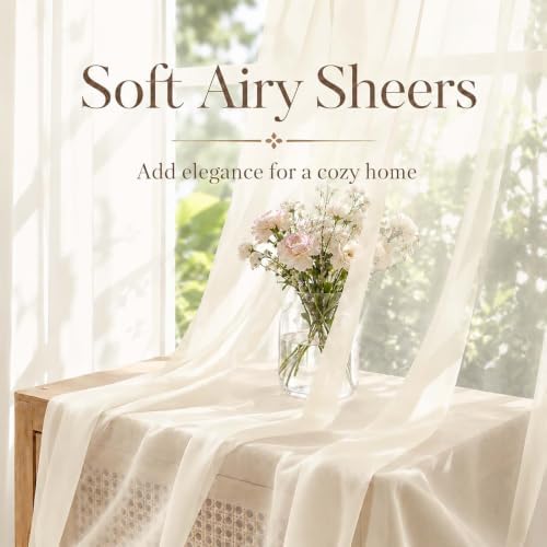 Chyhomenyc Extra Long Cream Sheer Curtains 120 inch Long, 2 Panels