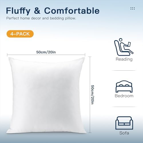 OTOSTAR Set of 4 Pillow Inserts 20x20 Inch, Decorative Square Throw