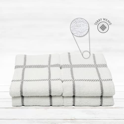 100% Cotton Terry Dish Towels, 4 Pack Checks, 16 x26 Inches, Super