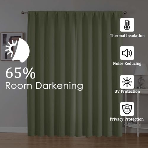 Lecloud Sage Green Room Darkening Curtains 108 Inches Long 2 Panels