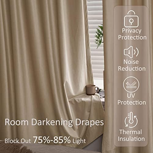 Fcosie Light Taupe Back Tab Velvet Curtains 96 inches Long | Rod