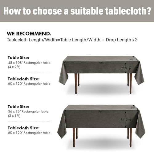 MIULEE Linen Textured Rectangle Tablecloth 60 x 120 Inch Gray