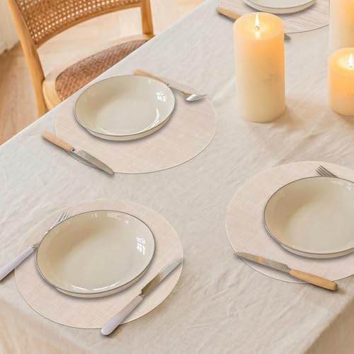 Niviy Beige Round Placemats Set of 4, 15 Inch Washable Easy to Clean