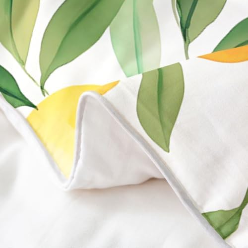 Manfei Lemons Duvet Cover Set Full Size 100% Cotton,Fruit Leaves Plant
