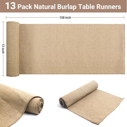 13 Pack Burlap Table Runners 12 x 108 Inches Farmhouse Jute Runner