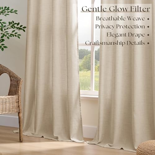 Extra Long Curtains 120 Inch Length Linen Blend Warm Beige 2 Panels