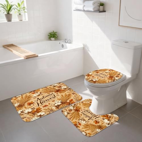 Autumn Harvest Quick Dry Bath Mat, Rustic Floral Cotton Absorbent Non