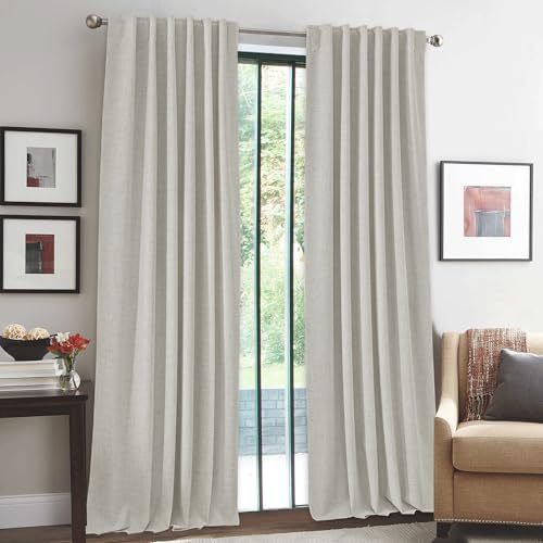 RYB HOME Greige 100% Blackout Linen Curtains 96 inches Long for Living