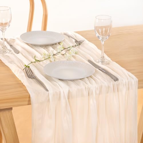 Ivory Cheesecloth Table Runner Farmhouse Fall Table Runner 10ft