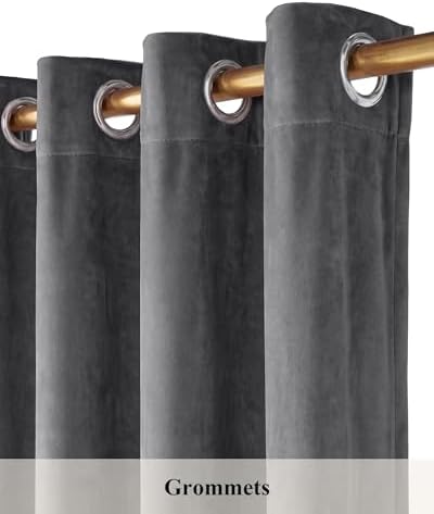 StangH Grey Velvet Curtains Grommet Kitchen Room Darkening 63 inch 2