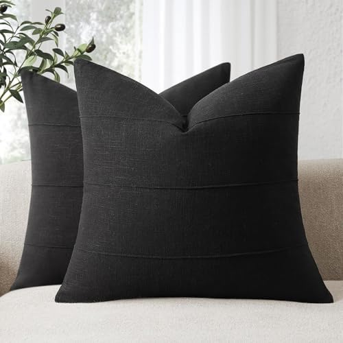 ZWJD Decorative Linen Throw Pillow Covers 22x22 Set of 2 Solid