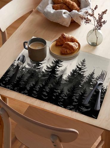 Placemats Set of 8, Mist Forest Woven Placemat, Linen Place Mats for