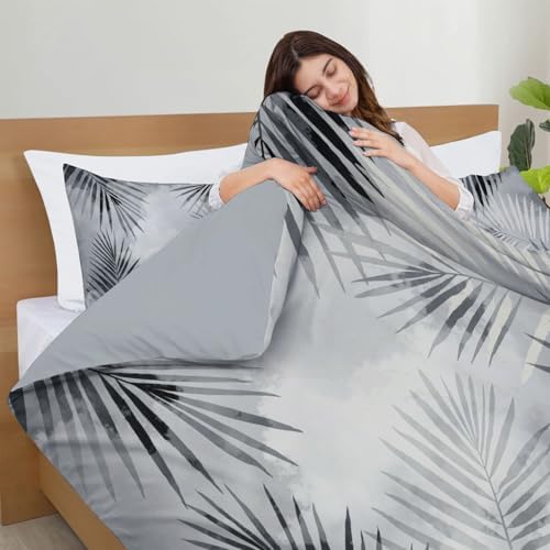 King Size Bedding Set Palm Leaf Texture Adults Soft Microfiber Fluffy