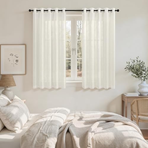 Pitalk Natural Linen Sheer Curtains 60x48 Inch Long Short Window