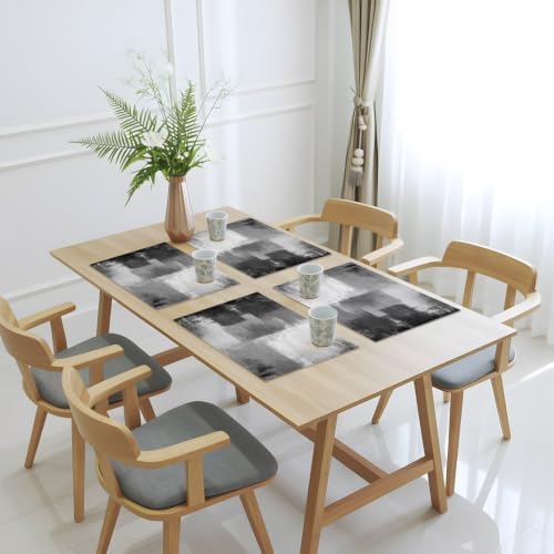 Gray Color Block Placemats Set of 8 Abstract Shabby 13x19 Inch