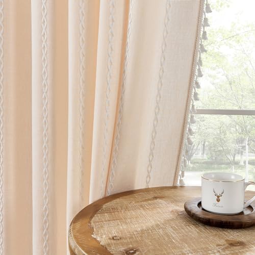 MitoVilla Cream Boho Farmhouse Living Room Curtains 63 Inch Length 2