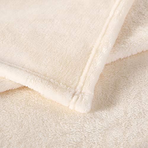 TASTHROW Large Flannel Fleece Throw Blanket, 50×70 Inch - Creamwhite