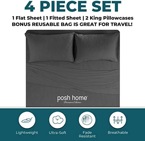 Posh Home King Size Jersey Knit Sheet Set, 4-Piece - Soft & Breathable