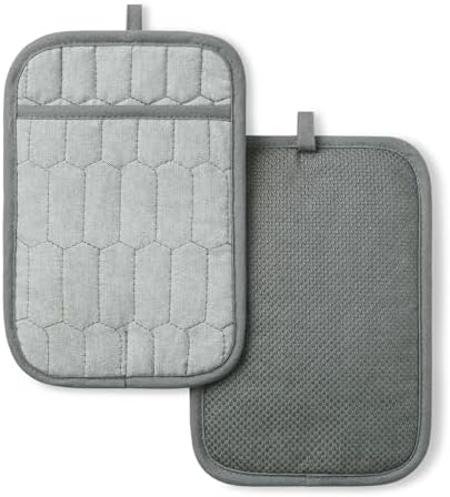 MARTHA STEWART Honeycomb Quilted Chambray Pot Holder 2-Pack Set, 100%