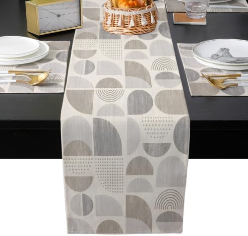 Textured Bohemian Shapes Table Runner and Placemats Set of 4 Soft Gray