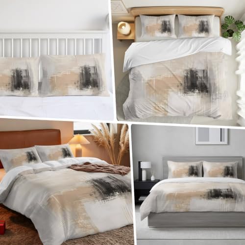 Duvet Cover King Size, Brown Black Abstract 3-Piece Bedding