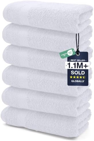DAN RIVER 6-Pack Premium Hand Towels (16x28 Inches) - 100% Cotton