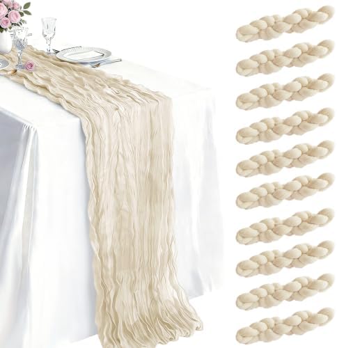 10 Pack Beige Cheesecloth Table Runner 21 x 120 Inch Boho Gauze Sheer