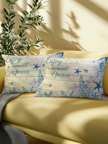 Outdoor Pillows Waterproof, Teal Blue Starfish Coastal Bedding Throw