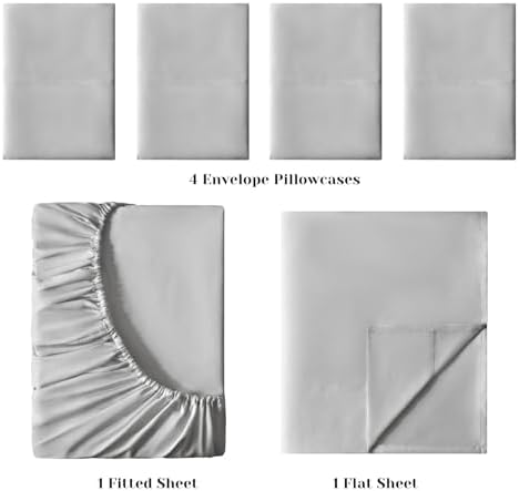 BYSURE Hotel Luxury Bed Sheets Set 6 Piece(King, Light Gray) - Super