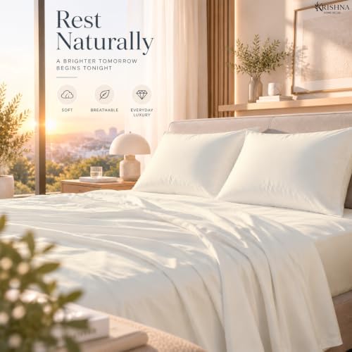 Full 4 Piece Bed Sheet Set - 15" Deep Pocket, Soft Lightweight Ivory