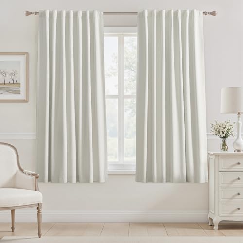 Blackout Curtains for Bedroom 63 Inch Length Cream Beige 2 Panels
