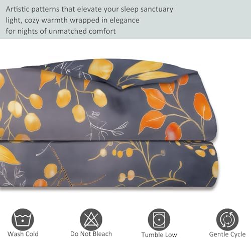 Soft Duvet Cover King Size 104" x 90" - Watercolor Plants Leaves