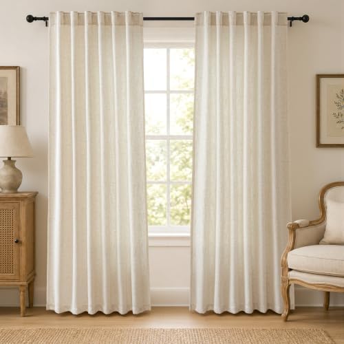 Beige Semi Sheer Light Filtering Linen Curtains 84 Inches for Living