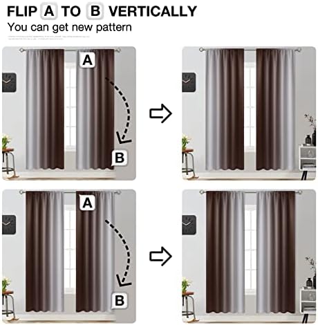 Yakamok Brown Room Darkening Ombre Curtains for Livingroom 72 inches