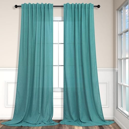 Pitalk Light Filtering Teal Sheer Curtains 108 Inches Long 2 Panels