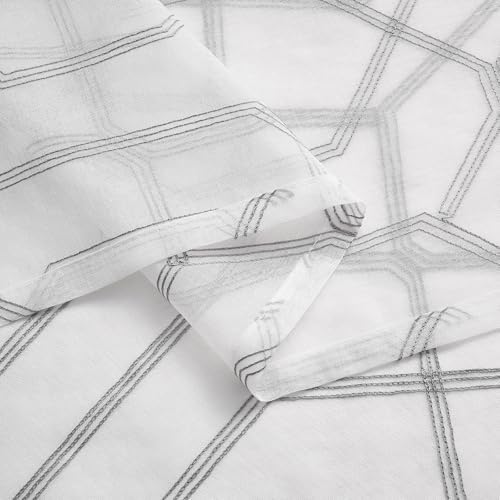 Grey and White Geometric Sheer Curtains 96 Inches Long Gray